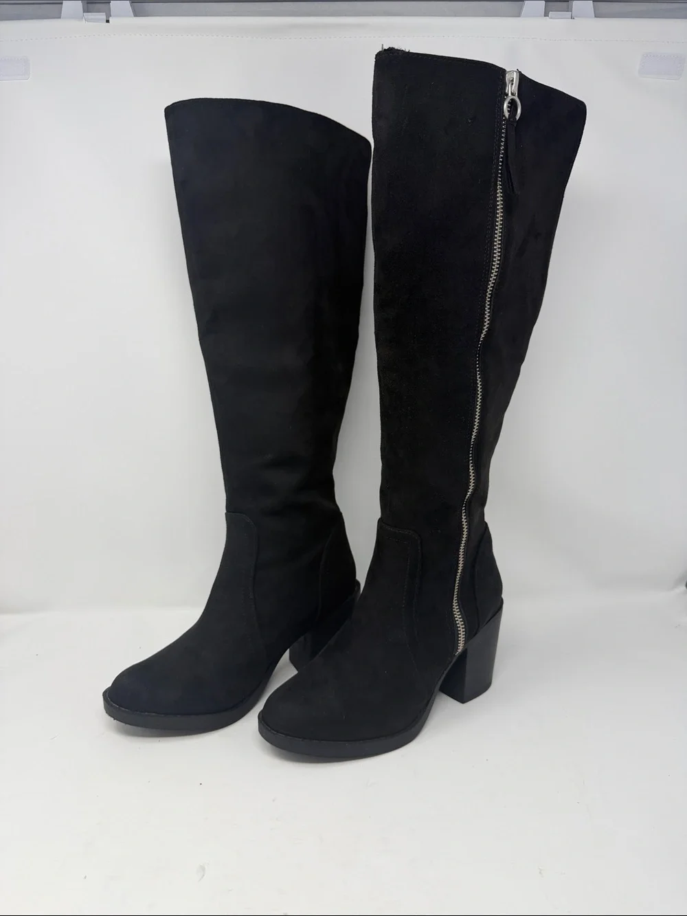 Kohl's Black  Suede-Look Boots with Silver Side Zipper Size 6